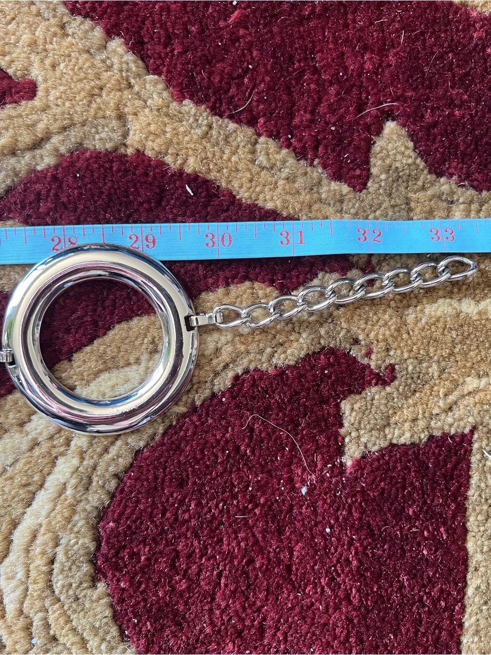 ESCADA Women’s Large Circle Shiny Silver Tone Metal Chain Link Belt